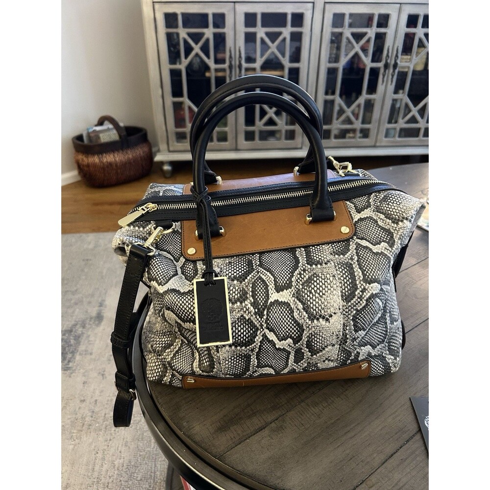 Vince Camuto Jill Satchel, Python Snake Print W/ Leather Trim And Shoulder Strap